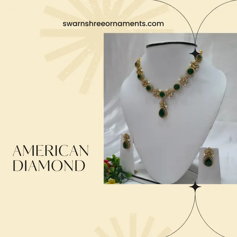 Emerald American Diamond Jewellery Set - Image 2