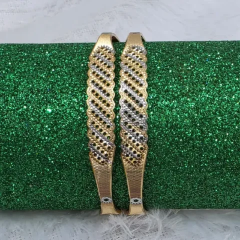 Exquisite Dual-Tone Diamond-Cut Bangles Design 6 (Set of 2)