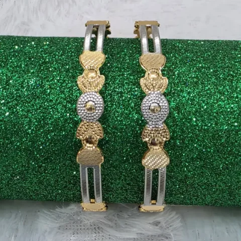 Exquisite Dual-Tone Diamond-Cut Bangles Design 7 (Set of 2)
