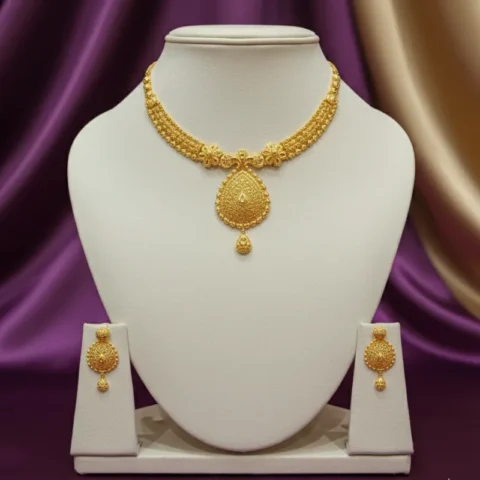 Imperial Elegance Filigree Gold Necklace & Earring Set