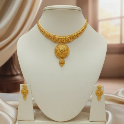Regal Radiance: Premium Gold-Forming Choker & Earring Set