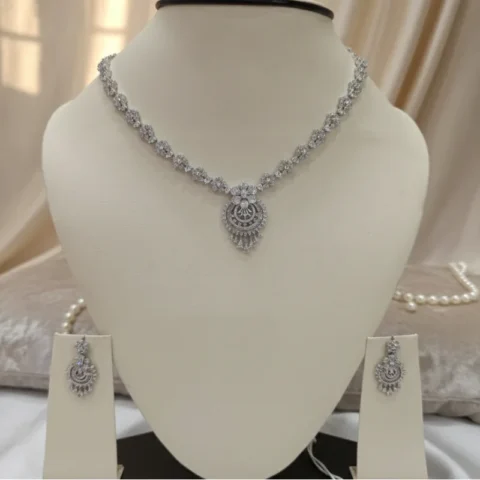 Premium Cubic Zirconia Necklace & Earring Set Silver